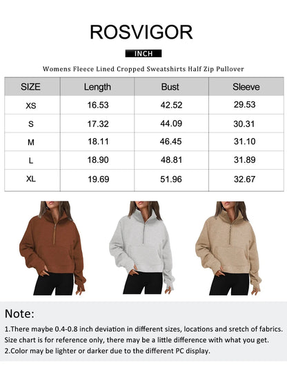 Sweatshirt for Women Half Zip Cropped Pullover Fleece Hoodies Fall Winter Tops Thumb Hole