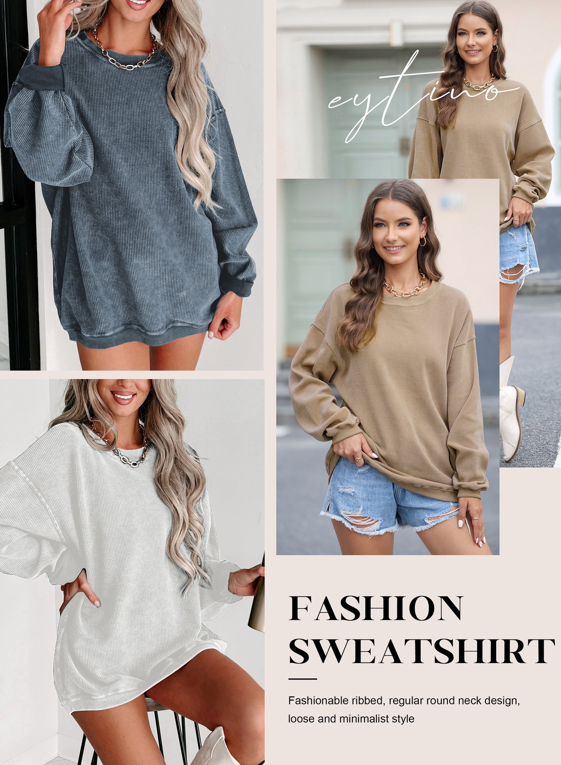 Womens Sweatshirt Oversized Casual Crew Neck Loose Corduroy Sweatshirt Pullover Fashion Long Sleeve Comfy Tops