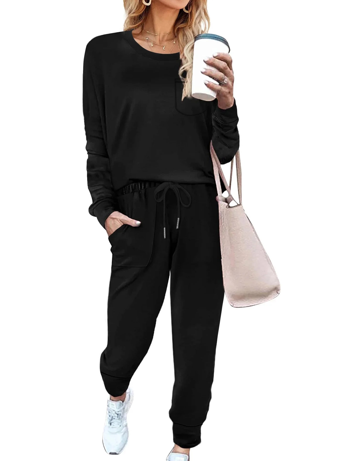 Sweatsuit Sets for Women 2 Piece Lounge Set Loose Jogger Sets Fall Outfits Sets Solid Tracksuits with Pockets