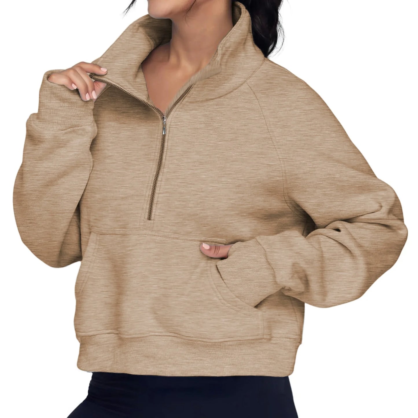 Sweatshirt for Women Half Zip Cropped Pullover Fleece Hoodies Fall Winter Tops Thumb Hole